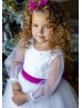 Long Sleeves White Pearls Tulle Flower Girl Dress Long Sleeves White Pearls Tulle Flower Girl Dress